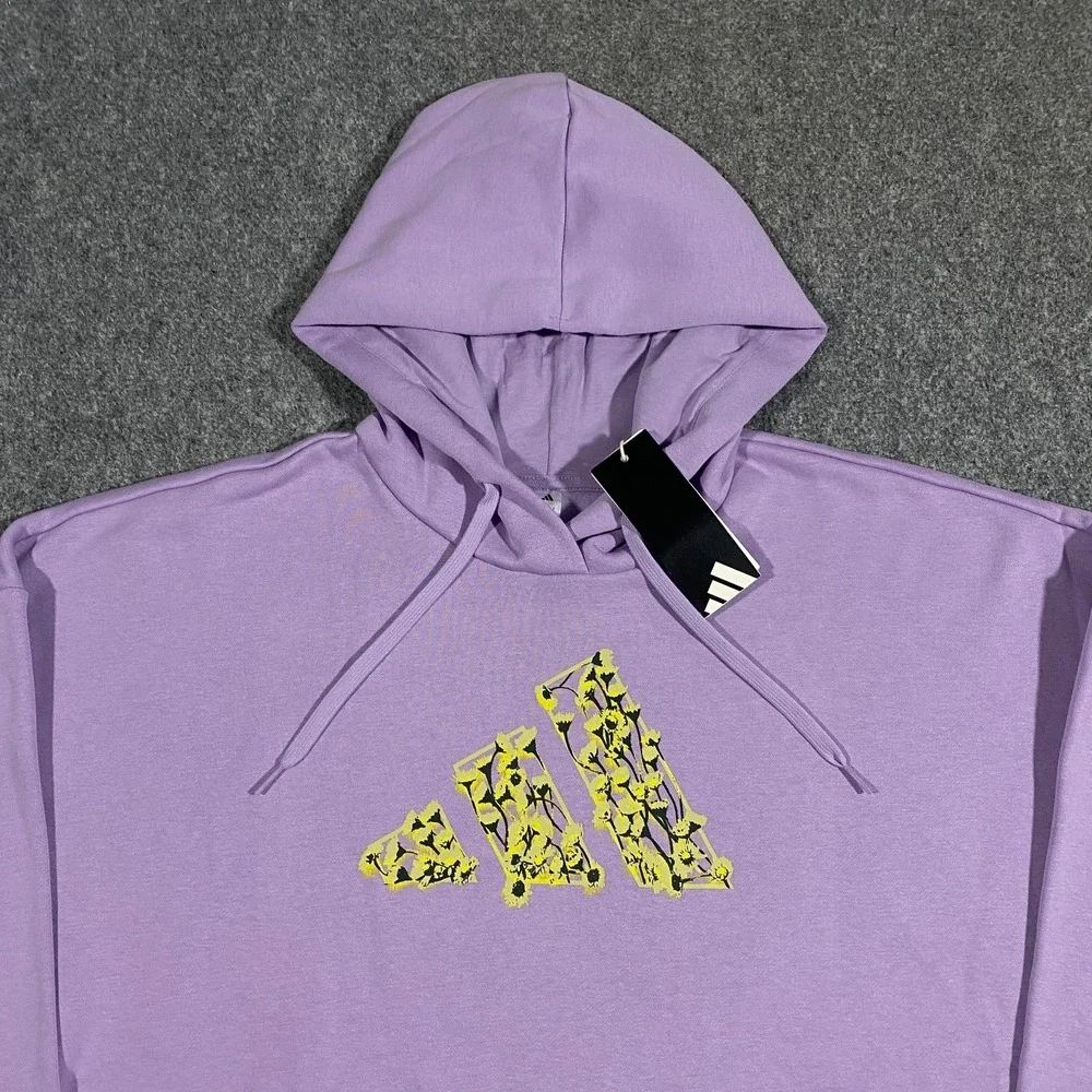 Adidas Trefoil Floral Logo Hoodie Womens L Pastel Purple Plum Pullover Fleece